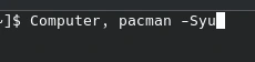 Terminal line saying "Computer, pacman -Syu"