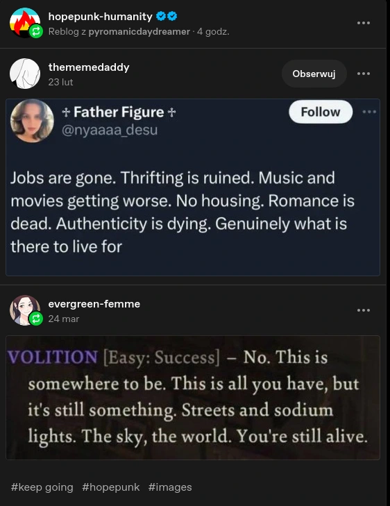 Jobs are gone. Thrifting is ruined. Music and movies getting worse. No housing. Romance is dead. Authenticity is dying. Genuinely what is there to live for. Reply with disco elysium screenshot: VOLITION [Easy: Success] — No. This is somewhere to be. This is all you have, but it's still something. Streets and sodium lights. The sky, the world. You're still alive.