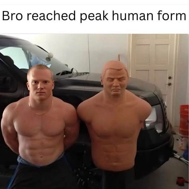 Guy standing next to a Body Opponent Bag, sporting the exact same physique.