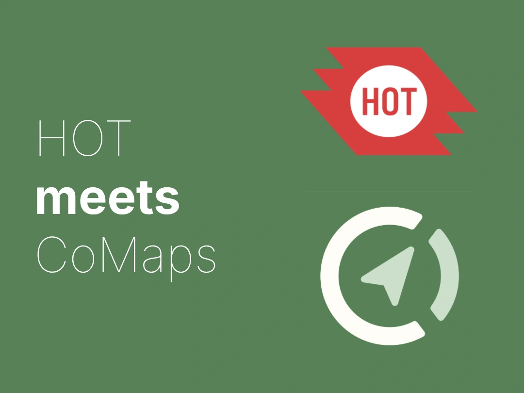 Text saying "HOT meets OSM" - with the two organisation's logos