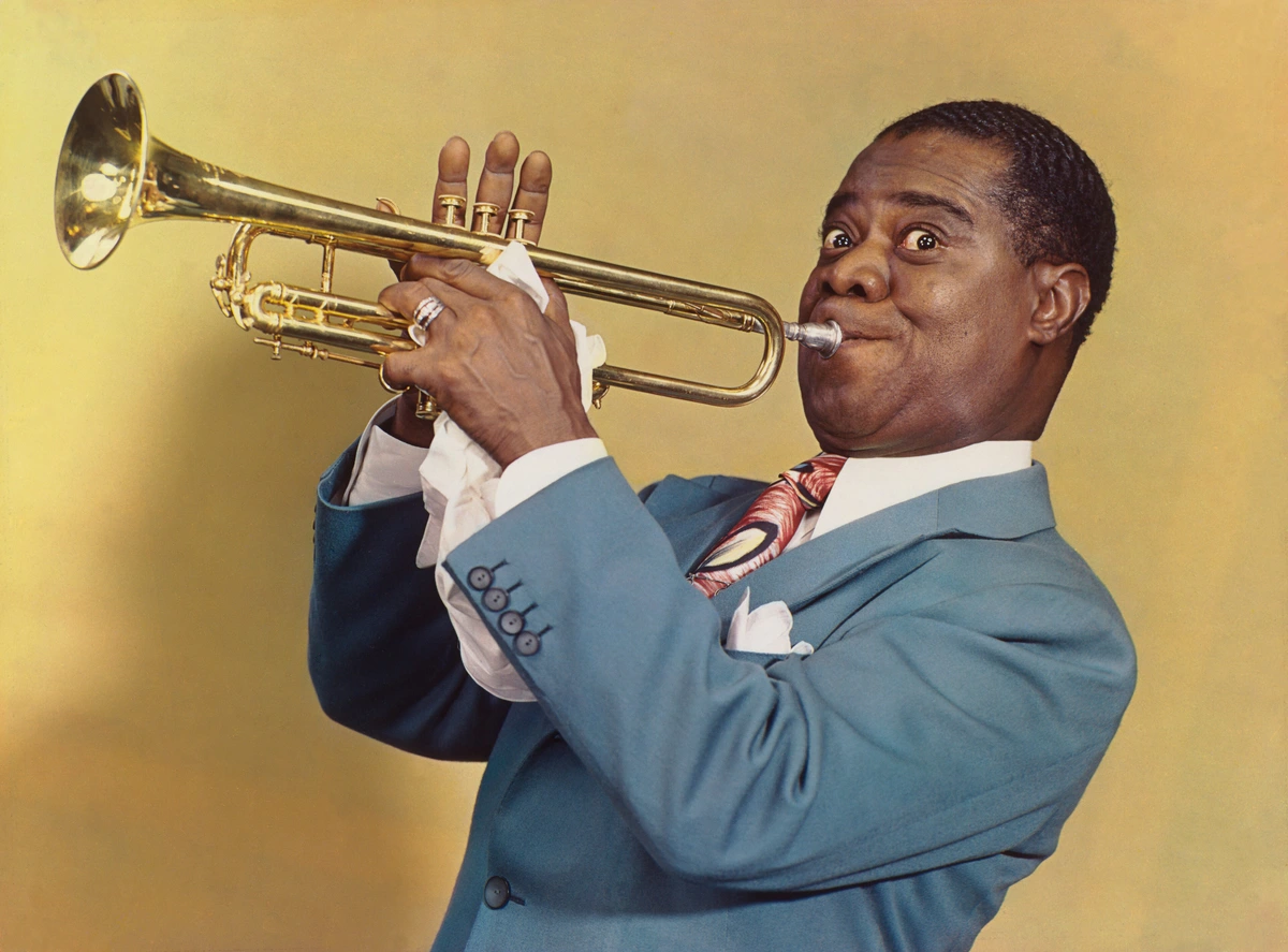 Photograph of Louis Armstrong playing Trumpet by Harry Warnecke and Gus Schoenbaechler, 1947