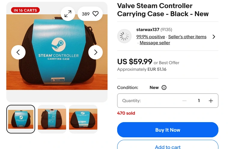 Ebay listing for steam controller carrying case at $59.99.