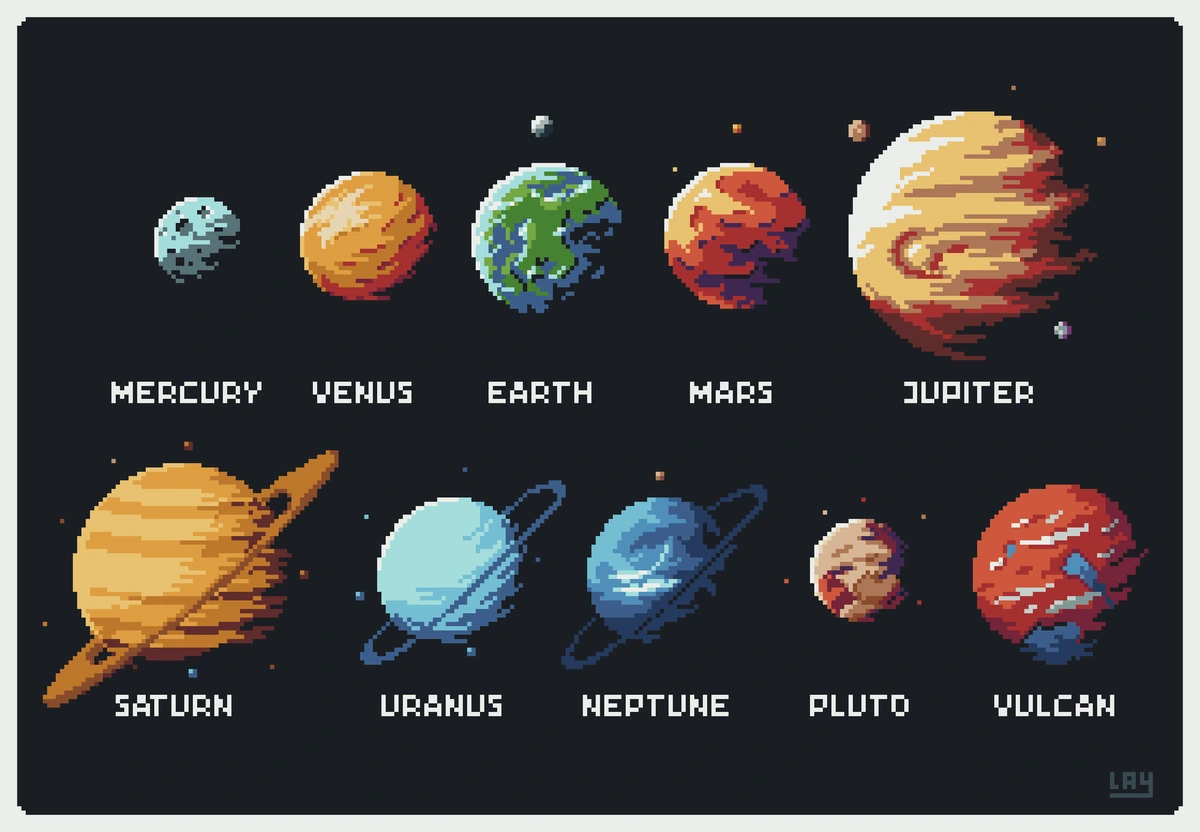 My pixel take on the uninhabited Sol system.