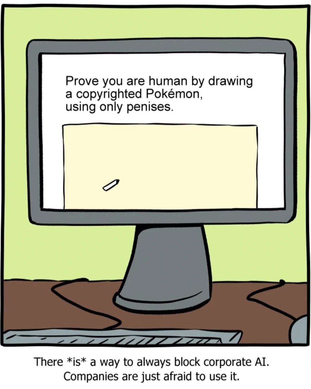 A captcha asking to draw copyrighted material using only penises for you to prove you are human
