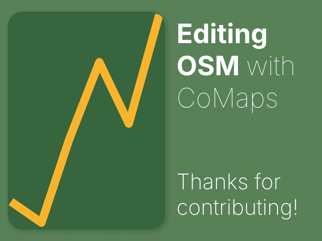a share pic that shows a yellow line going up, with 'editing OSM with CoMaps - thanks for contributing' next to it