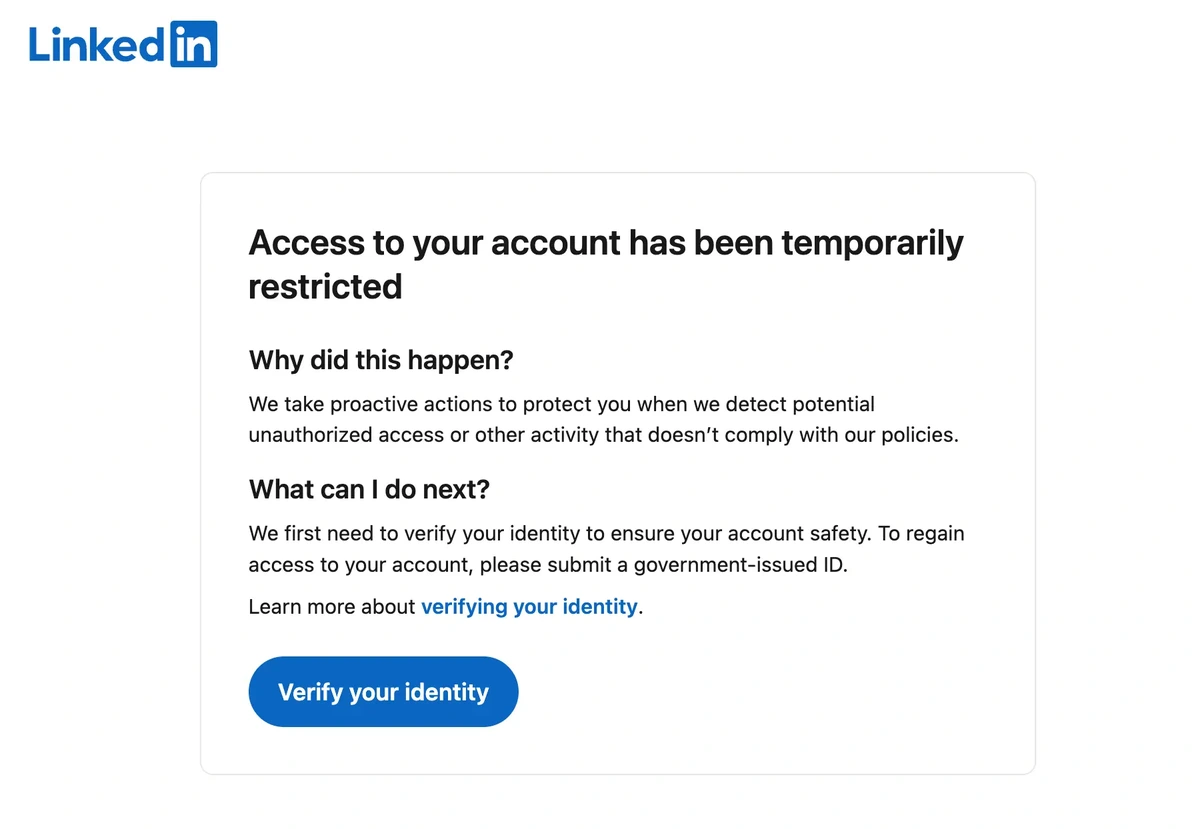 Access to your account has been temporarily restricted screenshot
