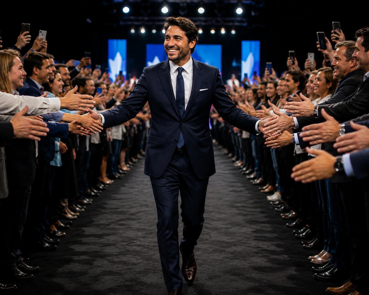 A man handshaking the public in a walk