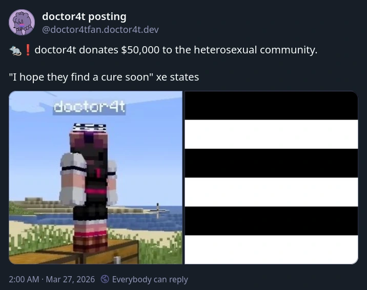 🐀❗️doctor4t donates $50,000 to the heterosexual community.    "I hope they find a cure soon" xe states