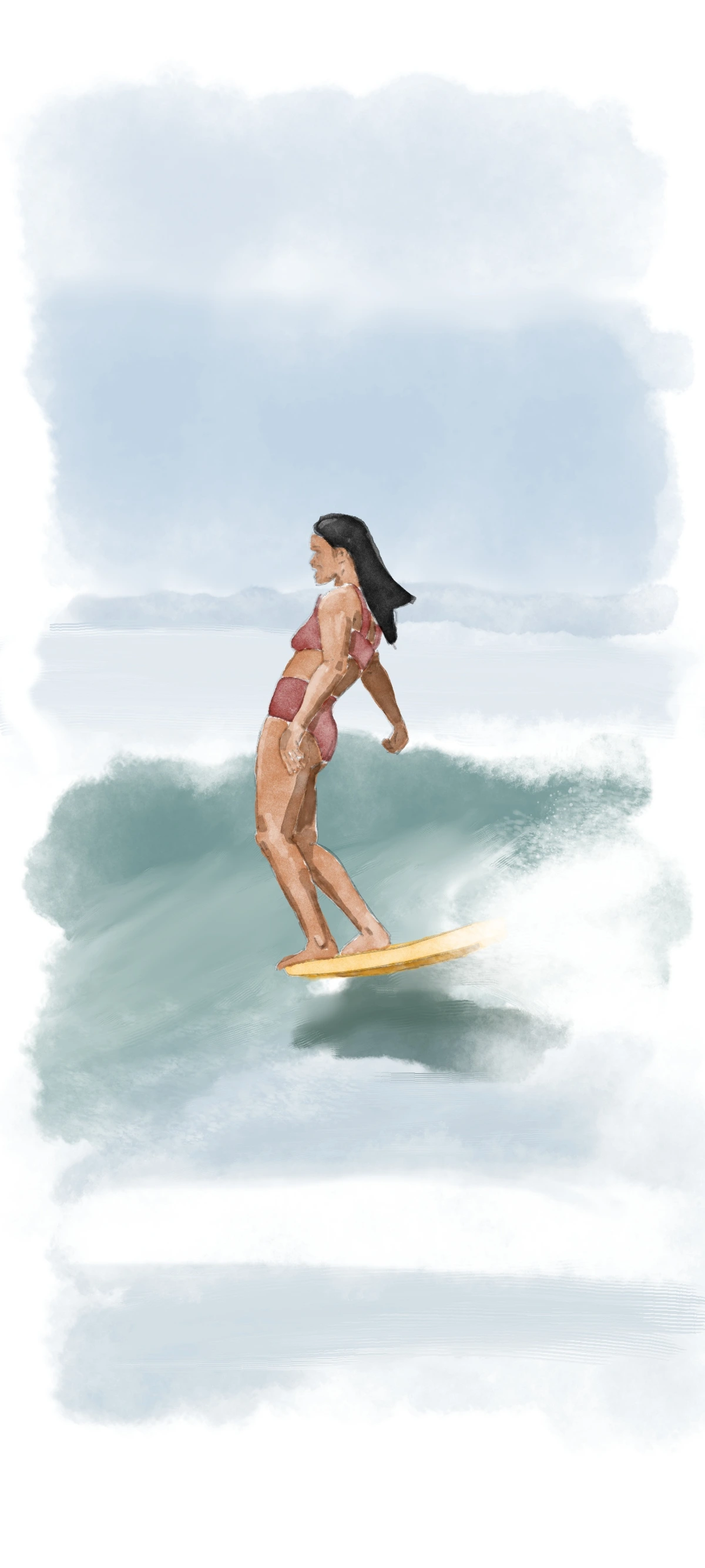 surfer girl hanging 5, water color style, digital art