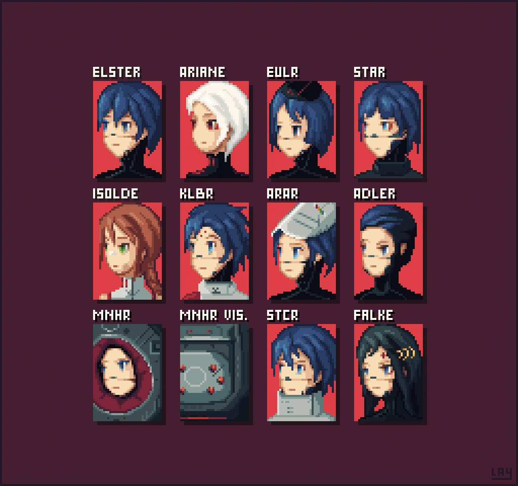Signalis characters in Final Fantasy Tactics portraits style