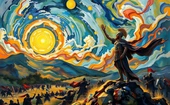 Joshua commanding the sun to be still at the Battle of Gibeon